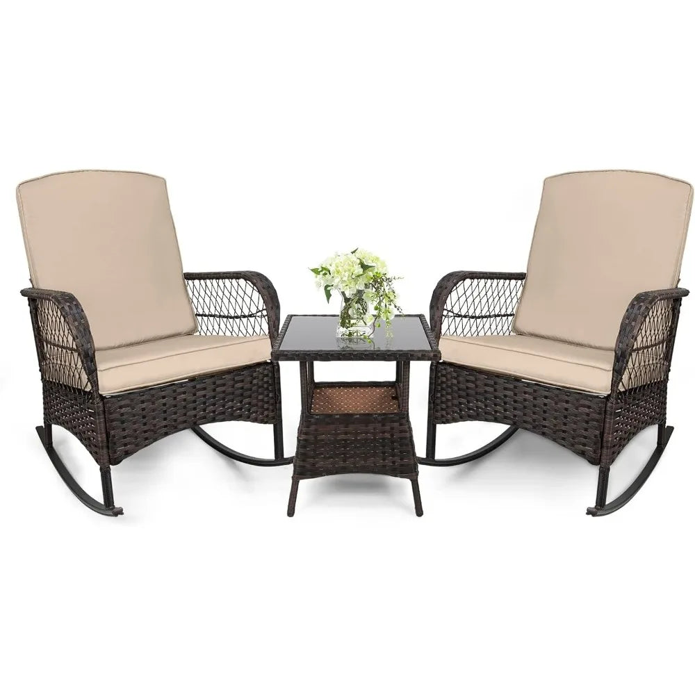 3 pcs Rocking Bistro Set Conversation Chairs