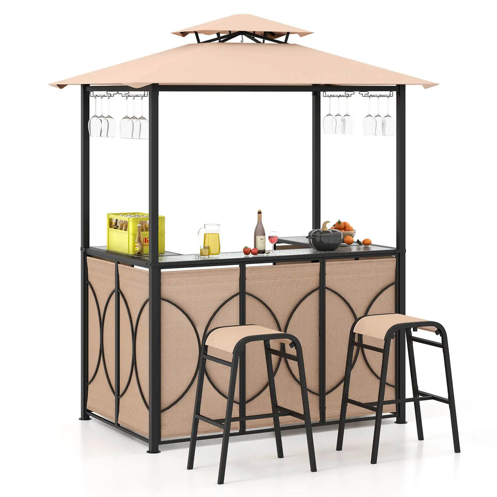 3 PCS Patio Bar Set with Tempered